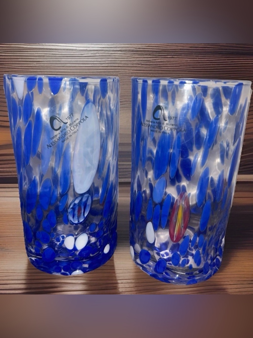 2x Arte Di Murano blue, multicolored Tumblers Alessandro Coppola 16oz Indented